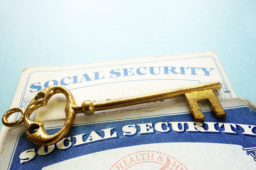 Social Security cards and key