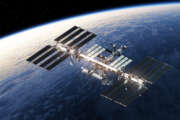 International Space Station Orbiting Earth. 3D Illustration.