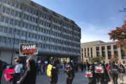 National Treasury Employees Union President Tony Reardon rallies with bargaining unit employees in front of the Health and Human Services Department building on Thursday afternoon. (Federal News Network)