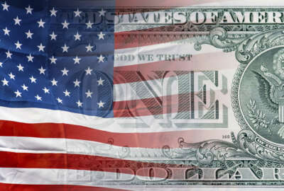 United states of America flag and American  one dollar money background