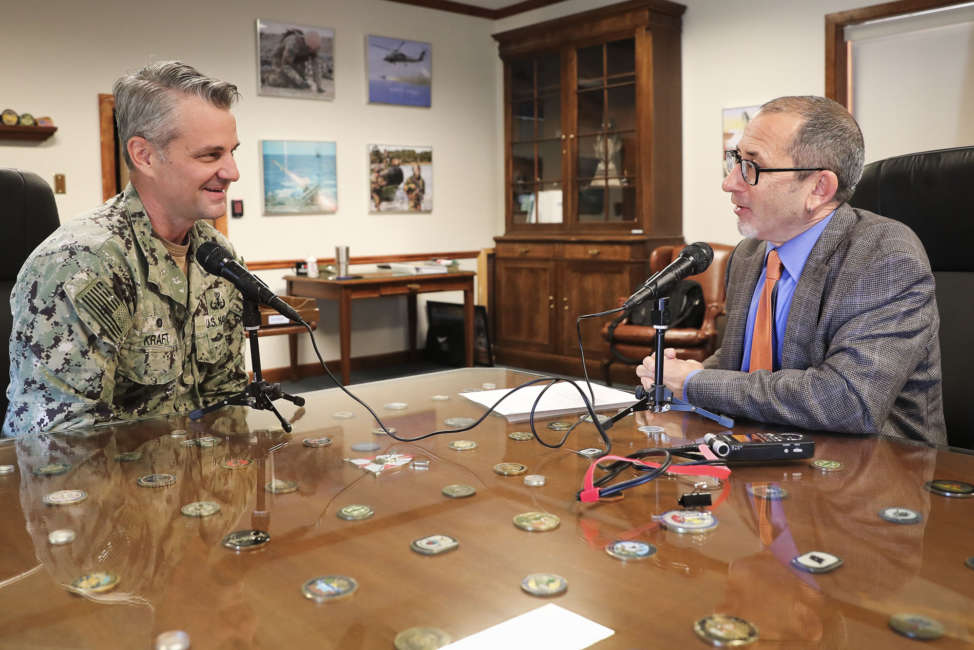 Federal News Network anchor Tom Temin speaks with Navy Capt. Scott Kraft, commander of the Naval Surface Warfare Center Indian Head Explosives and Ordnance Disposal Technology Center, left.