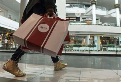 FILE- In this Dec. 22, 2017, file photo, people shop at the Pentagon City Mall in Arlington, Va.  Americans lifted their spending 0.4 percent in November from the previous month, a moderate gain that should sustain steady economic growth. Personal incomes rose 0.2 percent, down from 0.5 percent in the previous month, the Commerce Department said Friday, Dec. 21, 2018.(AP Photo/Susan Walsh, File)