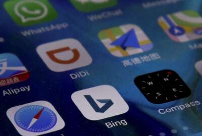 Microsoft Corp.'s Bing appp is seen with other mobile apps on a smartphone in Beijing, Thursday, Jan. 24, 2019. Chinese internet users have lost access to Microsoft Corp.'s Bing search engine, triggering grumbling about the ruling Communist Party's increasingly tight online censorship. (AP Photo/Andy Wong)