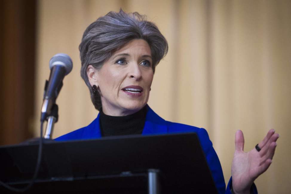 FILE - In this Dec. 11, 2018 file photo, Sen. Joni Ernst, R-Iowa, speaks during the signing of an order withdrawing federal protections for countless waterways and wetlands, at EPA headquarters in Washington. Ernst says she turned down Donald Trump's request to run as his vice president in 2016 because of family concerns. Ernst made the claim in an affidavit in a divorce proceeding in October that was first reported by CityView, a Des Moines weekly newspaper. The filing was unsealed earlier this month after Ernst and her former husband of 25 years, Gail Ernst, settled their previously contentious divorce. (AP Photo/Cliff Owen, File)