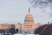 US Capitol building in setting sun