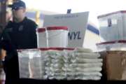 FILE - This Jan. 31, 2019 file photo shows a display of fentanyl and meth that was seized by Customs and Border Protection officers over the weekend at the Nogales Port of Entry at a press conference in Nogales, Ariz. Law enforcement officers in the U.S. Southwest say they have also seen fentanyl-laced pills mimicking Vicodin pain medicine and Xanax anti-anxiety tablets, as well as fentanyl powder to mix with heroin for an extra kick. Officers say that because the tablets are designed to look like prescription medicine, consumers often don't know they are swallowing fentanyl. And because they are made without any kind of quality control, taking them is like Russian roulette because the amount of fentanyl in each can vary widely. (Mamta Popat/Arizona Daily Star via AP, File)