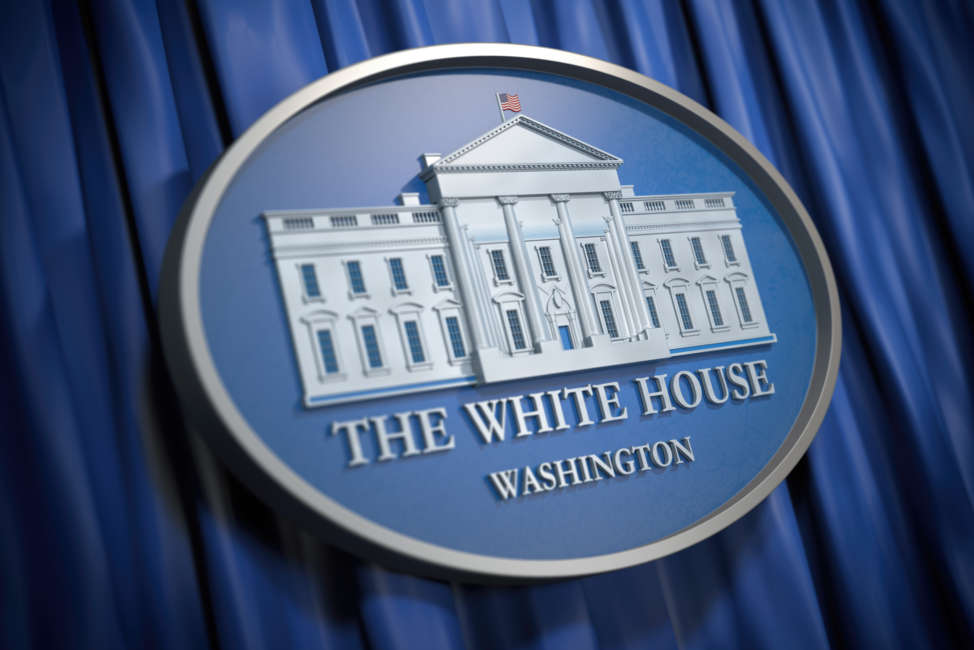 The White House Washington sign on blue background