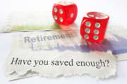 Retirement savings questions with dice and stock market graphs