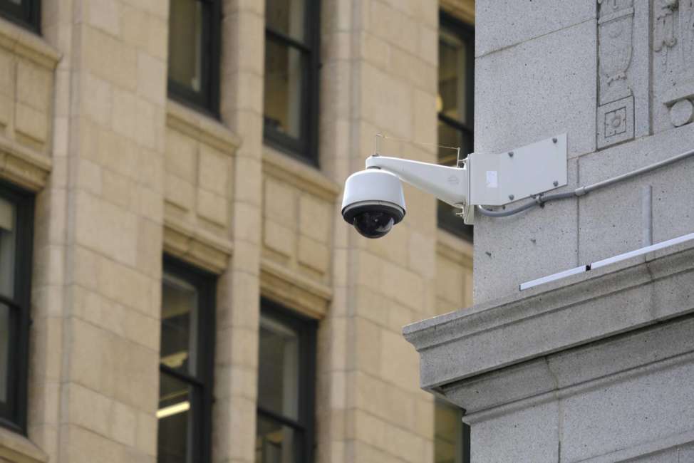 In this photo taken Tuesday, May 7, 2019, is a security camera in the Financial District of San Francisco. San Francisco is on track to become the first U.S. city to ban the use of facial recognition by police and other city agencies as the technology creeps increasingly into daily life. (AP Photo/Eric Risberg)