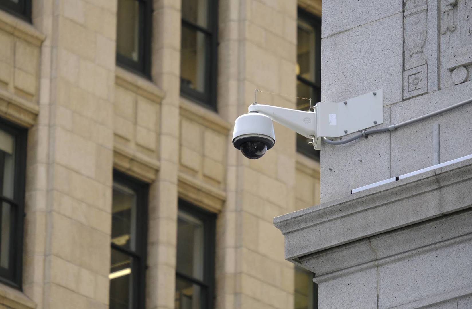 In this photo taken Tuesday, May 7, 2019, is a security camera in the Financial District of San Francisco. San Francisco is on track to become the first U.S. city to ban the use of facial recognition by police and other city agencies as the technology creeps increasingly into daily life. (AP Photo/Eric Risberg)