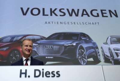 Herbert Diess, CEO of the Volkswagen stock company, arrives for the company's annual general meeting in Berlin, Germany, Tuesday, May 14, 2019. (AP Photo/Michael Sohn)