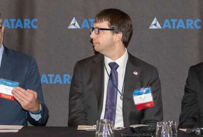 Bill Pratt of DHS (left), Bill Hunt of OMB and Rob Hill of the IRS discuss what agencies need to consider to further create an agile development culture. (Photo courtesy ATARC/ Crouse Powell of Crouse Powell Photography)