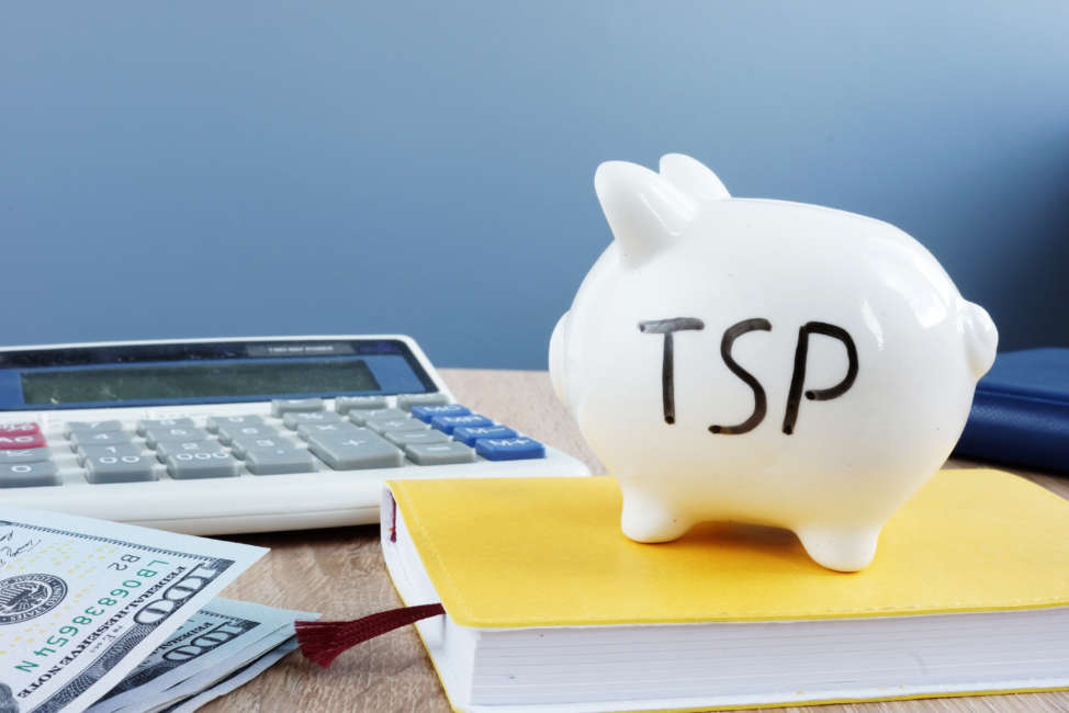 Thrift savings plan TSP written on a piggy bank.