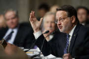 Senate Armed Services Committee member, Sen. Gary Peters, D-Mich., speaks during a Senate Armed Services Committee hearing on "Nuclear Policy and Posture" on Capitol Hill in Washington, Thursday, Feb. 29, 2019. (AP Photo/Carolyn Kaster)