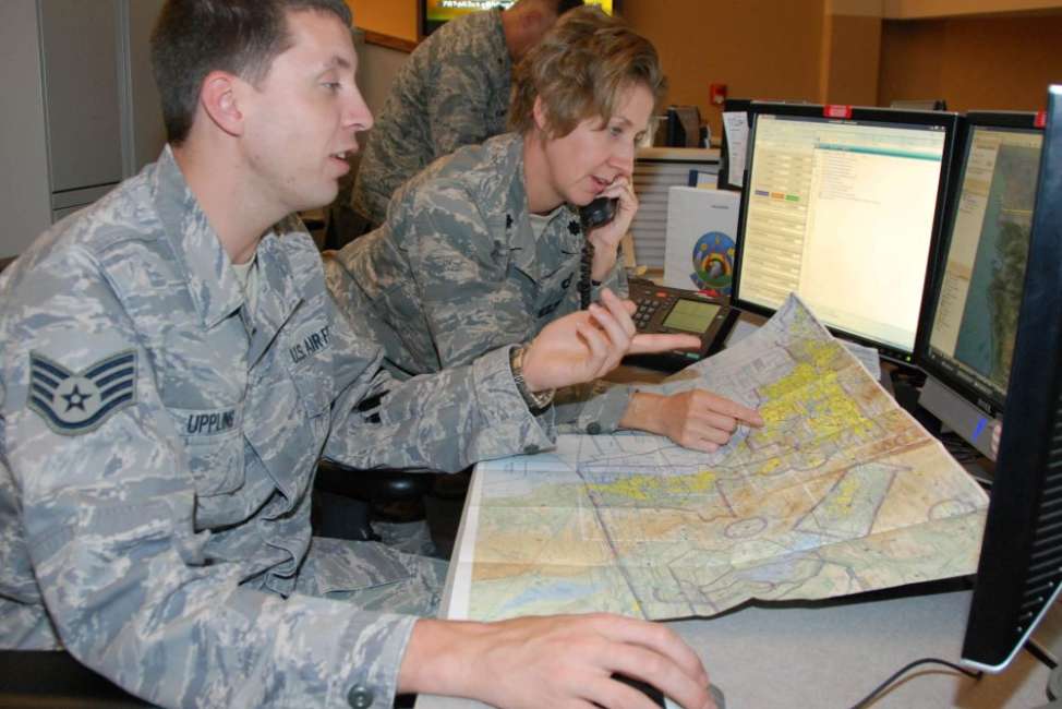 The Air Force Rescue Coordination Center at Tyndall Air Force Base in Florida serves as the single agency responsible for coordinating on-land federal search and rescue activities in the 48 contiguous United States while also providing SAR assistance to Mexico and Canada. (U.S. Air Force/Capt. Jared Scott)