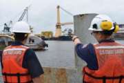 Members from Marine Safety Unit Morgan City inspect waterway facilities near Morgan City, La. on July 14, 2019 as the Coast Guard works to reopen the waterway. Early preparation and communication between federal, state, local, and industry partners helped minimize the potential for damage. U.S. Coast Guard photo by Marine Safety Unit Morgan City.