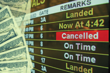 Travel delays, airport, money, dollar bills, flights