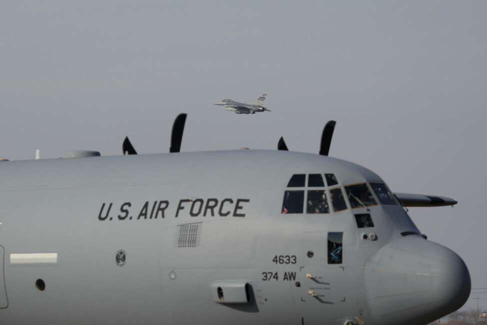 FILE - In this Dec. 6, 2017 file photo, U.S. Air Force F-16 airplanes take part in a joint aerial drills called Vigilant Ace between U.S and South Korea, at the Osan Air Base in Pyeongtaek, South Korea. North Korea says planned U.S.-South Korean military drills would amount to "throwing a wet blanket over the spark" of nuclear negotiations between Pyongyang and Washington. (Kim Hong-Ji/Pool Photo via AP, File)