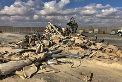 Rubble and debris are seen at Ain al-Asad air base in Anbar, Iraq, Monday, Jan. 13, 2020. Ain al-Asad air base was struck by a barrage of Iranian missiles on Wednesday, in retaliation for the U.S. drone strike that killed atop Iranian commander, Gen. Qassem Soleimani, whose killing raised fears of a wider war in the Middle East. (AP Photo/Qassim Abdul-Zahra)