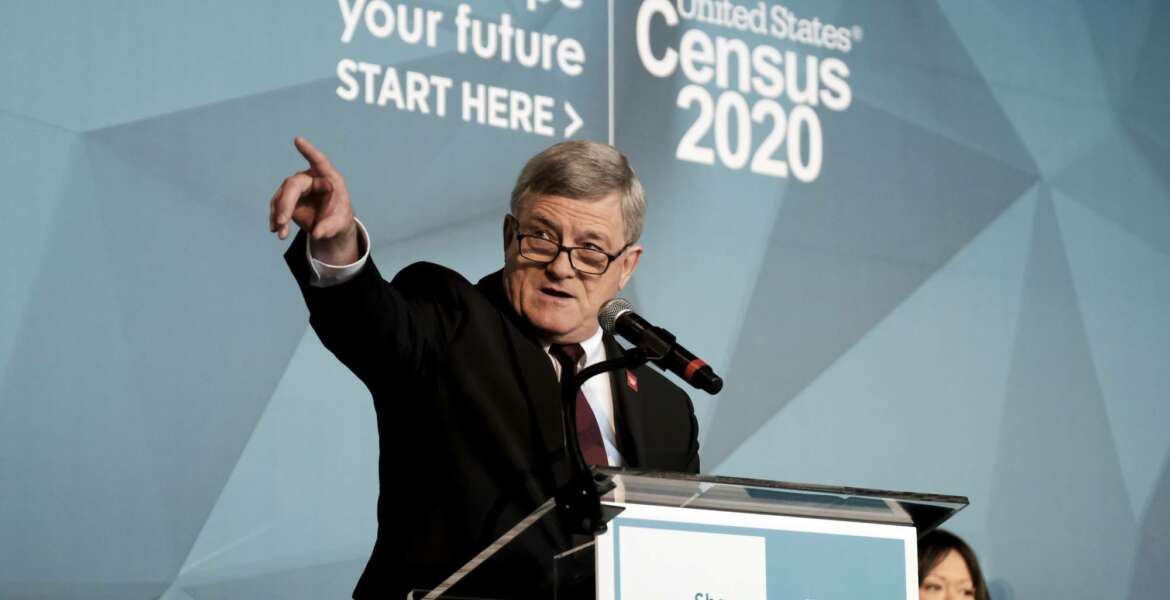 U.S. Census Bureau Director Steven Dillingham unveils its national advertising and outreach campaign for the 2020 Census, at the Arena Stage, Tuesday, Jan. 14, 2020, in Washington. (AP Photo/Michael A. McCoy)