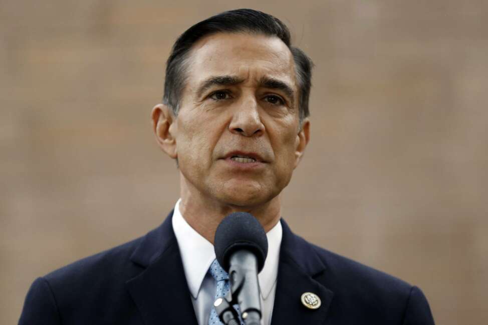 FILE - In this Sept. 26, 2019 file photo, former Republican congressman Darrell Issa speaks during a news conference in El Cajon, Calif. The race to fill the vacated seat of former Republican U.S. Rep. Duncan Hunter of California has turned into a GOP slugfest. Hunter held one of the party's few remaining House seats in California before he pleaded guilty to a corruption charge and resigned last month. The race to replace him has been especially bitter between the Republican front-runners, former congressman Issa and San Diego radio host and political commentator Carl DeMaio. (AP Photo/Gregory Bull, File)