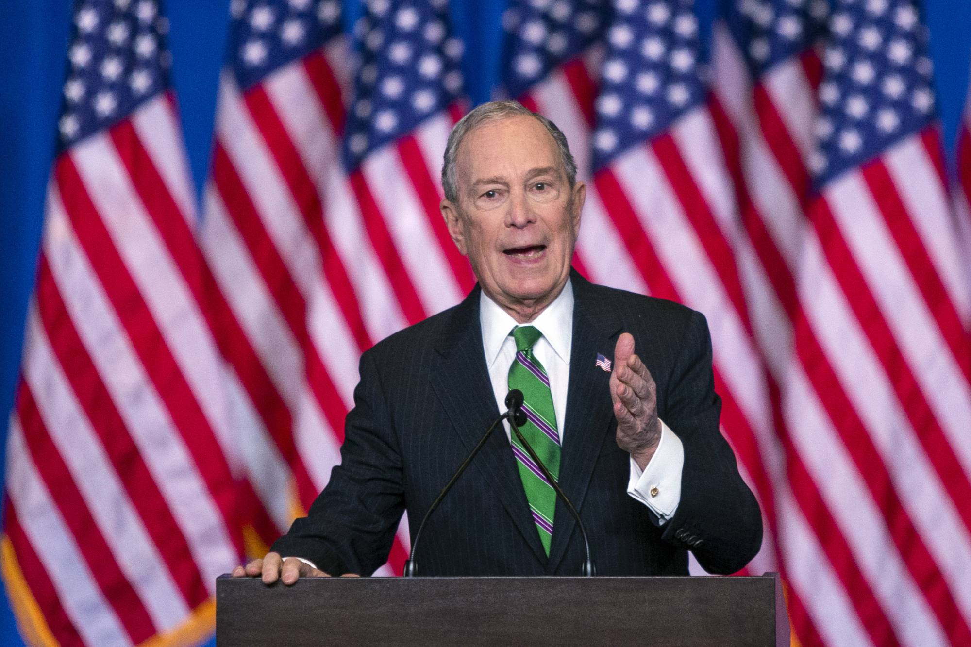Former Democratic presidential candidate Mike Bloomberg speaks to supporters as he announces the suspension of his campaign and his endorsement of former Vice President Joe Biden for president in New York Wednesday , March 4, 2020. (AP Photo/Eduardo Munoz Alvarez)