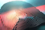 3d illustration of a laser scanner on a fingerprint embossed.