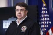 Veterans Affairs Secretary Robert Wilkie speaks during a coronavirus task force briefing at the White House, Sunday, April 5, 2020, in Washington. (AP Photo/Patrick Semansky)