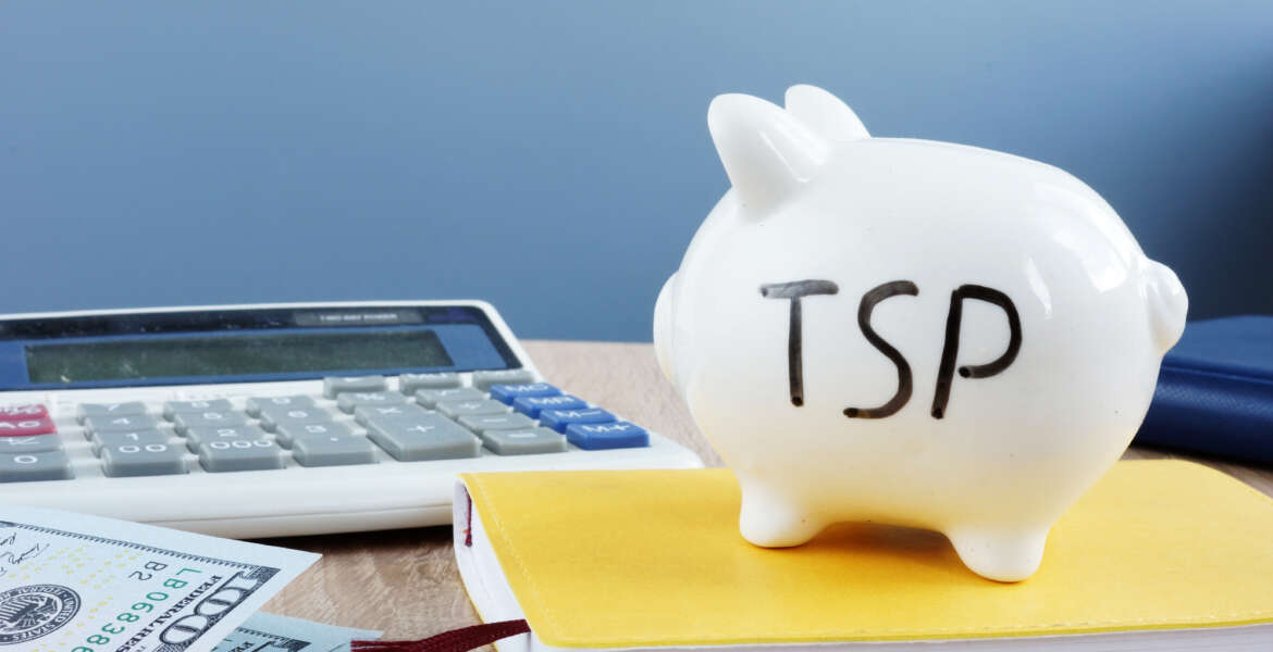 Thrift savings plan TSP written on a piggy bank.