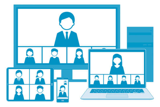 Web meeting with line illustration set,blue,with line