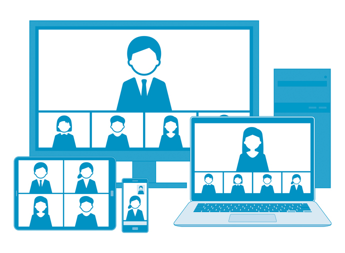 Web meeting with line illustration set,blue,with line