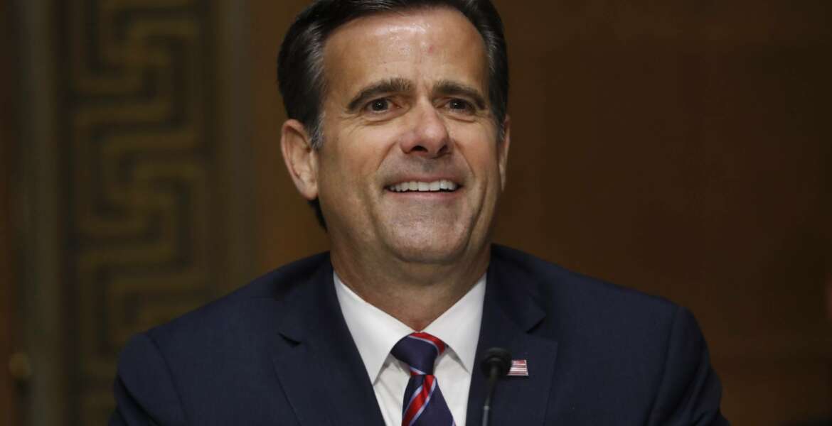 In this May 5, 2020, photo, Rep. John Ratcliffe, R-Texas, testifies before the Senate Intelligence Committee during his nomination hearing on Capitol Hill in Washington. President Donald Trump’s pick to be the nation’s top intelligence official, Ratcliffe, is adamant that if confirmed he will not allow politics to color information he takes to the president.  (AP Photo/Andrew Harnik, Pool)