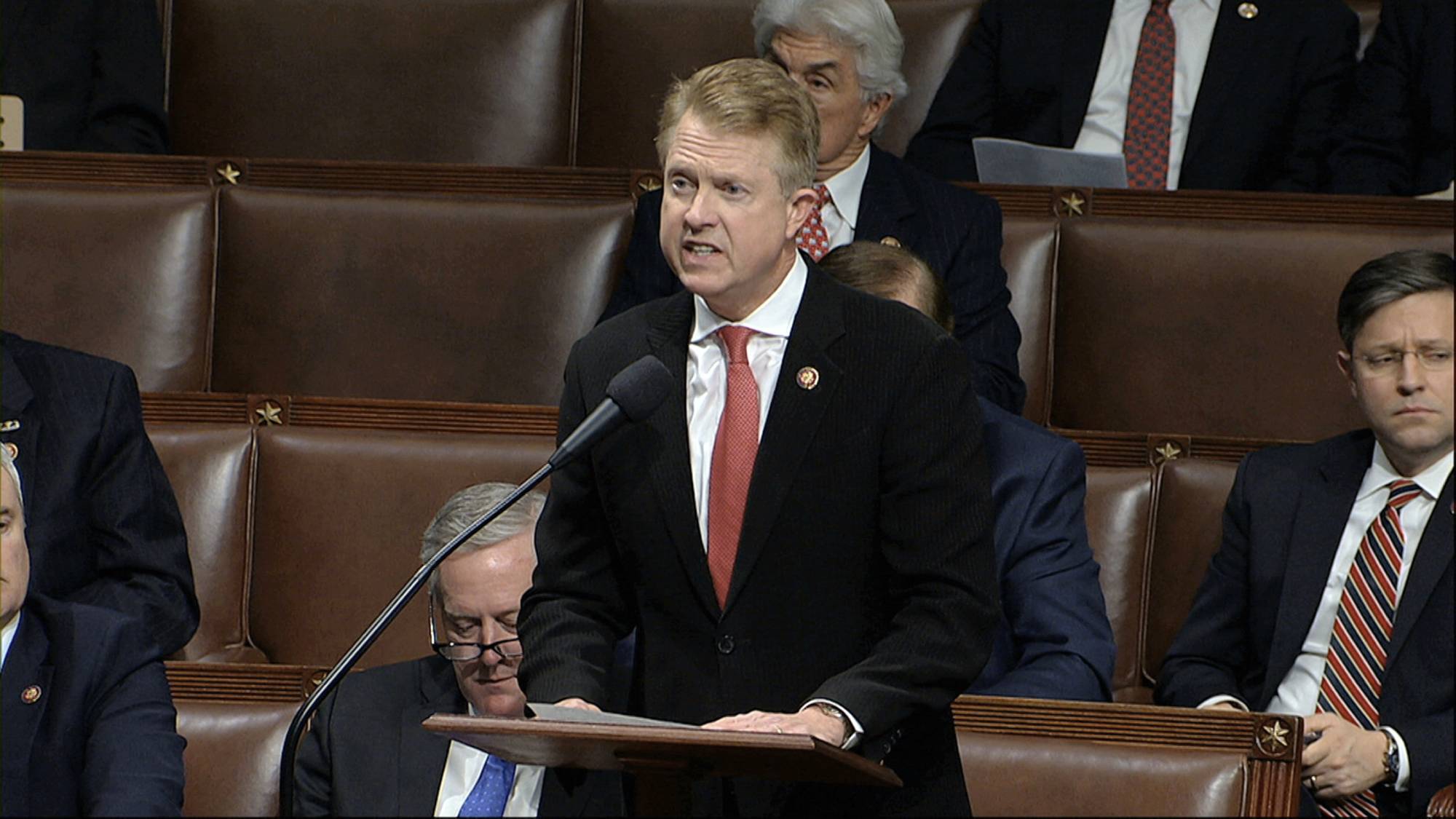FILE - In this Dec. 18, 2019, file photo Rep. Roger Marshall, R-Kan., speaks as the House of Representatives debates the articles of impeachment against President Donald Trump at the Capitol in Washington. Marshall, who is also a doctor, says he is taking hydroxychloroquine that President Donald Trump has touted as a treatment for the coronavirus, adding he doesn't have COVID-19 but he's been taking the malaria drug to hold off the virus. (House Television via AP, File)