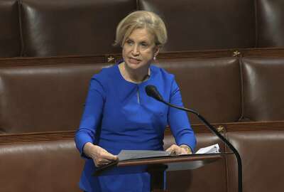 FILE - In this April 23, 2020 file image from video, Rep. Carolyn Maloney, D-N.Y., speaks on the floor of the House of Representatives at the U.S. Capitol in Washington. New York's primary election ended with uncertainty Tuesday night, June 23, 2020, over the outcomes of several of New York congressional races featuring young insurgents. Maloney was neck and neck with challenger Suraj Patel, who ran against her in the 2018 primary. (House Television via AP)
