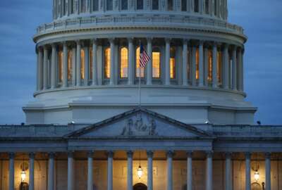 FILE - In this May 3, 2020, file photo, light shines from inside the U.S. Capitol dome at dusk on Capitol Hill in Washington. (AP Photo/Patrick Semansky)
