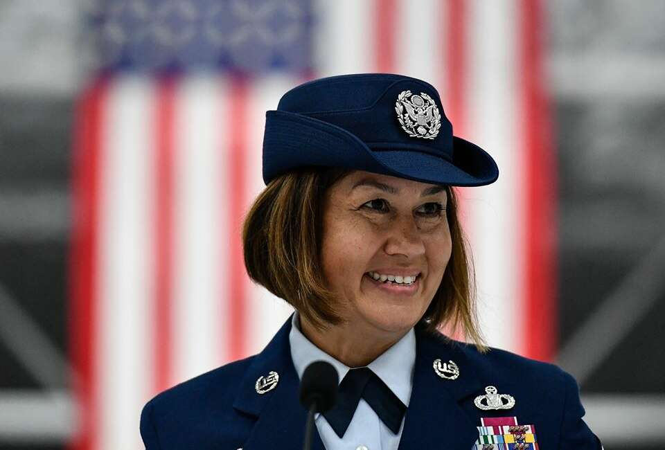 United States Air Force Chief Master Sgt. JoAnne S. Bass is installed as the 19th Chief Master Sergeant of the Air Force. She takes over the position from retired CMSAF Kaleth O. Wright. (Photo: Eric R. Dietrich)

