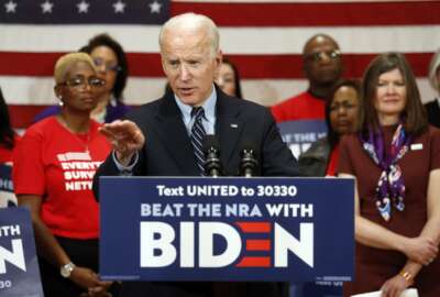 FILE - In this file photo from March 10, 2020, Democratic presidential candidate, former Vice President Joe Biden speaks at a campaign event in Columbus, Ohio. The presidential election outlook in the Buckeye State has gotten a little nuttier. Ohio Republicans are trying to rally and present a united front heading into their party's national convention, following a week when one of their best-known politicians spoke for Biden to the Democrats' convention, and their state attorney general challenged President Donald Trump about his mail policy. (AP Photo/Paul Vernon, File)