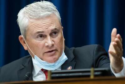 Ranking member Rep. James Comer, R-Ky., questions Postmaster General Louis DeJoy during a House Oversight and Reform Committee hearing on the Postal Service on Capitol Hill, Monday, Aug. 24, 2020, in Washington. (Tom Williams/Pool via AP)
