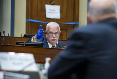 Rep. Gerry Connolly, D-Va., questions Postmaster General Louis DeJoy during a House Oversight and Reform Committee hearing on the Postal Service on Capitol Hill, Monday, Aug. 24, 2020, in Washington. (Tom Williams/Pool via AP)