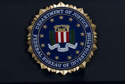 FILE - This Thursday, June 14, 2018, file photo, shows the FBI seal at a news conference at FBI headquarters in Washington. In an alert Wednesday, Oct. 28, 2020, the FBI and other federal agencies warned that cybercriminals are unleashing a wave of data-scrambling extortion attempts against the U.S. healthcare system that could lock up their information systems just as nationwide cases of COVID-19 are spiking. (AP Photo/Jose Luis Magana, File)