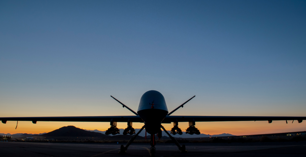 An MQ-9A Reaper assigned to the 556th Test and Evaluation Squadron sits on the ramp at Creech Air Force Base carrying eight Hellfire missiles. This was the first flight test of the MQ-9 carrying eight Hellfire missiles.

(U.S. Air Force photo by SrA Haley Stevens)