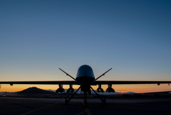 An MQ-9A Reaper assigned to the 556th Test and Evaluation Squadron sits on the ramp at Creech Air Force Base carrying eight Hellfire missiles. This was the first flight test of the MQ-9 carrying eight Hellfire missiles.

(U.S. Air Force photo by SrA Haley Stevens)