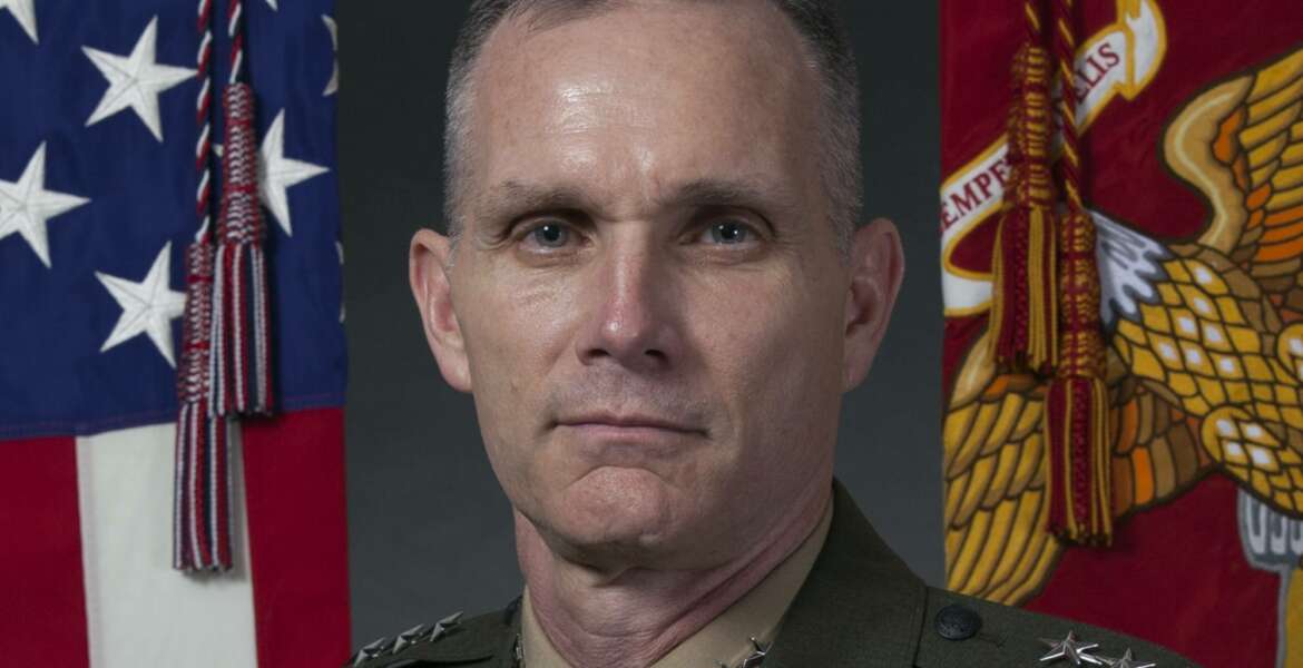 In this image provided by the U.S. Marine Corps, then-Marine Corps Lt. Gen. Gary L. Thomas, deputy on Aug. 8, 2016. Thomas, now the assistant commandant of the Marine Corps, has tested positive for the coronavirus, days after he and members of the Joint Chiefs of Staff were in a Pentagon meeting with a Coast Guard leader who was infected with the virus.  (Lance Cpl. Paul A. Ochoa/Marine Corps via AP)