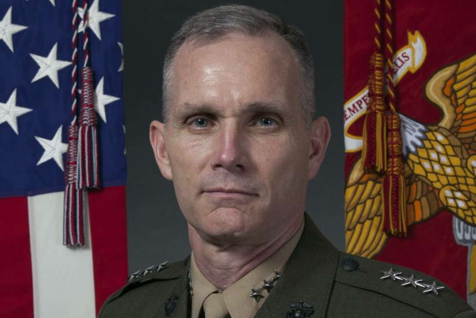 In this image provided by the U.S. Marine Corps, then-Marine Corps Lt. Gen. Gary L. Thomas, deputy on Aug. 8, 2016. Thomas, now the assistant commandant of the Marine Corps, has tested positive for the coronavirus, days after he and members of the Joint Chiefs of Staff were in a Pentagon meeting with a Coast Guard leader who was infected with the virus.  (Lance Cpl. Paul A. Ochoa/Marine Corps via AP)