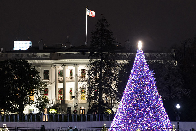 The National Christmas Tree is seen at President’s Park, the Ellipse of the White House, Wednesday evening, Dec, 2, 2020, in Washington, D.C. 