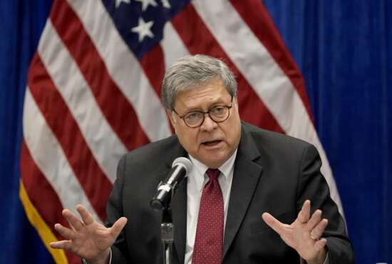 FILE - In this Oct. 15, 2020, file photo, Attorney General William Barr speaks during a roundtable discussion on Operation Legend in St. Louis. Barr has announced he is resigning. (AP Photo/Jeff Roberson, File)
