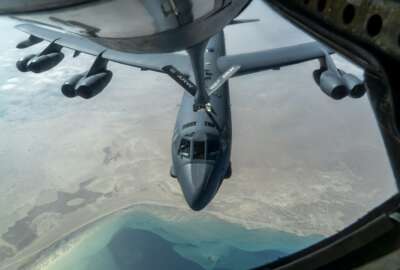 A U.S. Air Force B-52H “Stratofortress” from Minot Air Force Base, N.D., is refueled by a KC-135 “Stratotanker” in the U.S. Central Command area of responsibility Wednesday, Dec. 30, 2020. The United States flew strategic bombers over the Persian Gulf on Wednesday for the second time this month, a show of force meant to deter Iran from attacking American or allied targets in the Middle East. (Senior Airman Roslyn Ward/U.S. Air Force via AP)