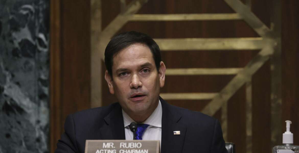 Sen. Marco Rubio, R-Fla., speaks during a confirmation hearing for President-elect Joe Biden’s pick for national intelligence director Avril Haines before the Senate intelligence committee on Tuesday, Jan. 19, 2021, in Washington. (Joe Raedle/Pool via AP)