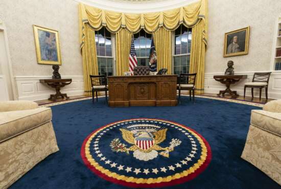 The Oval Office of the White House is newly redecorated for the first day of President Joe Biden's administration, Wednesday, Jan. 20, 2021, in Washington. (AP Photo/Alex Brandon)