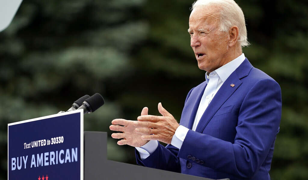 Democratic presidential candidate former Vice President Joe Biden speaks during a campaign event on manufacturing and buying American-made products at UAW Region 1 headquarters in Warren, Mich., Wednesday, Sept. 9, 2020. (AP Photo/Patrick Semansky)